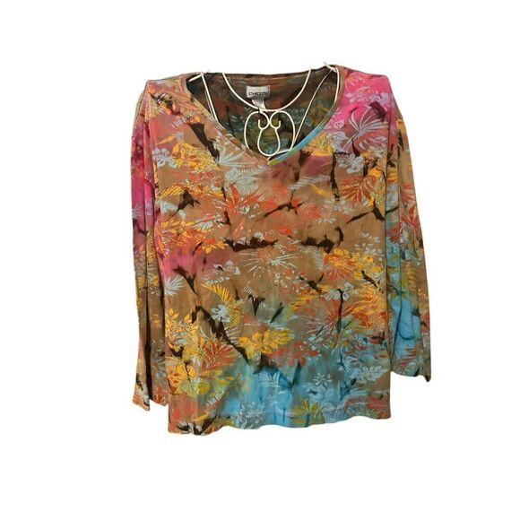 Chicos multicolored V-neck Pullover Top L/S Shirt Women Soft Pullover top, plus - Picture 1 of 9